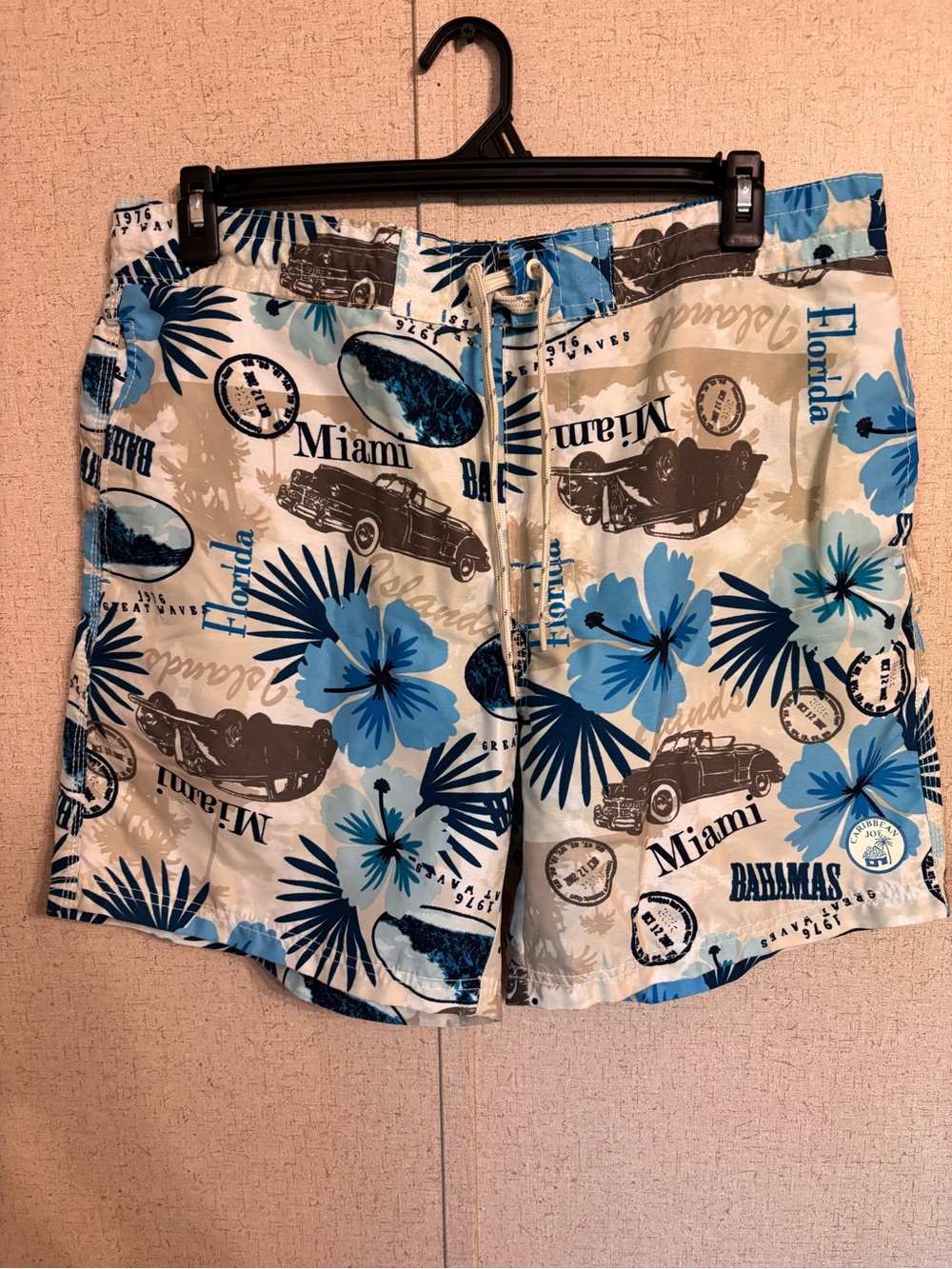 Caribbean Joe Bright Blue Swim Shorts with White Logo Mens XL 38